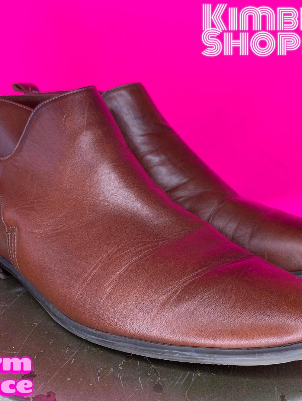 Joyce Brown Leather Buckled Back Ankle Strap Low Heel Bootie US 8 UK 5.5
